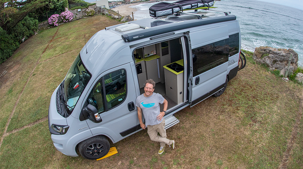 Drone shot of Martin Dorey and his van